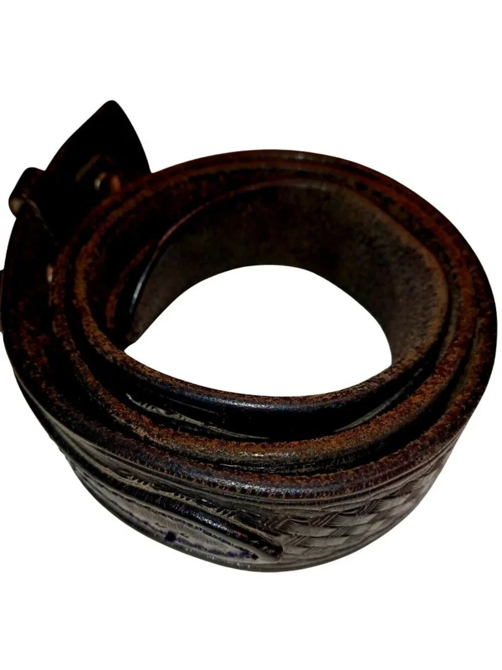 Belt Western Billet Black Ranger Basket Weave Leather Solid Brass Buckle Mens 42